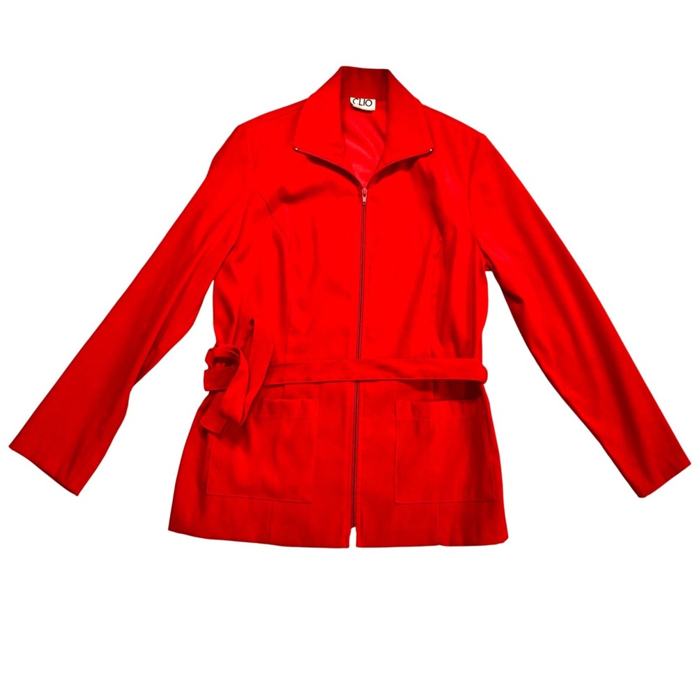 Y2K Clio‎ Vintage Red Zip Up Belted Safari Jacket Large Made in USA L895886